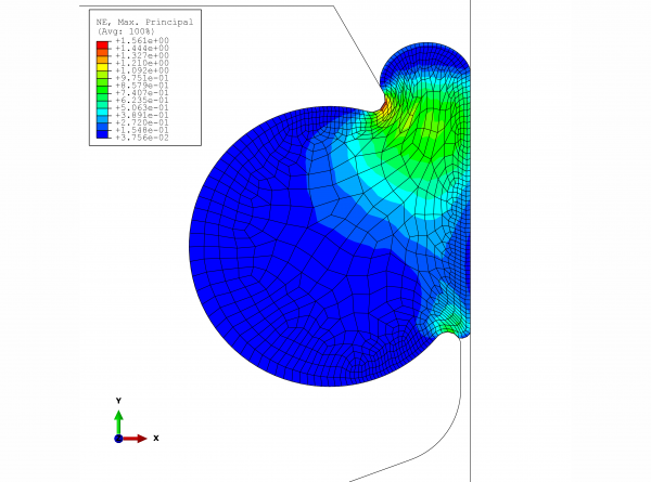 FIGURE 2Maximum principal deformation in the material in the installation situation with 3% swelling due to the influence of media