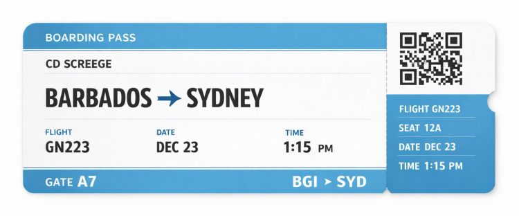 Flight: Barbados to Sydney ticket