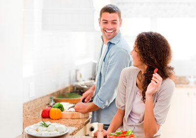 Couple enjoy recombined cheese