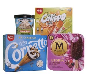 A selection of branded products including magnum, cornetto and calippo