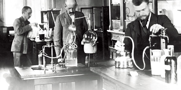 Johan Kjeldahl in his laboratory at Carlsberg