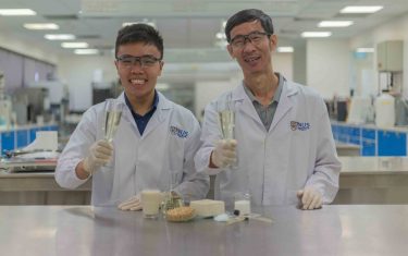 Researchers sampling soy-based products