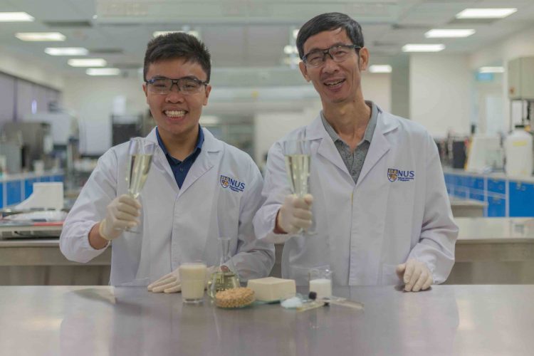Researchers sample okara