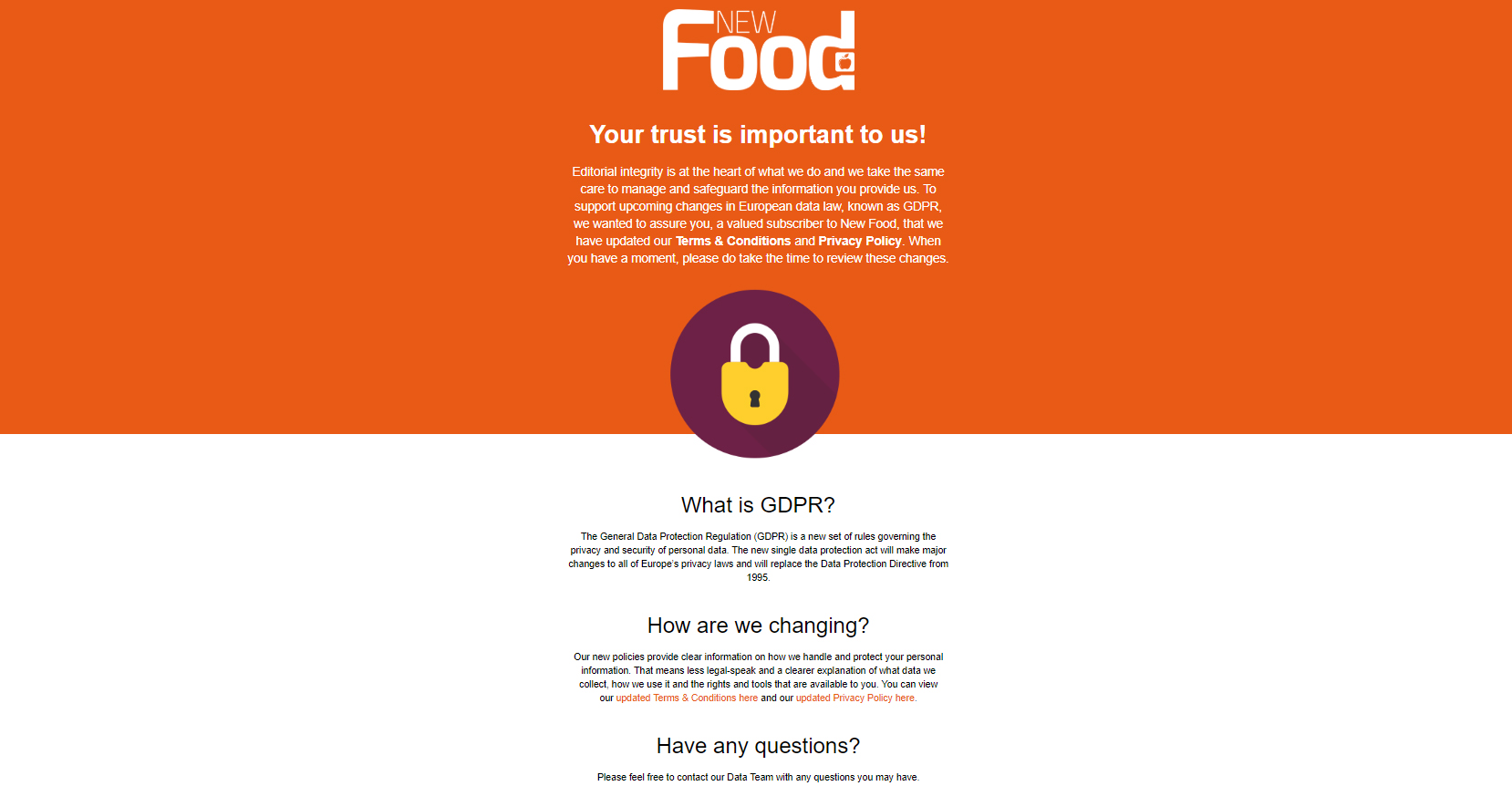 New Food GDPR email