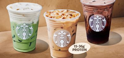 A selection of Starbucks’ new Protein Lattes and Protein Cold Foam drinks, showcasing the variety of flavours now available as part of the company’s high-protein beverage range in US stores.