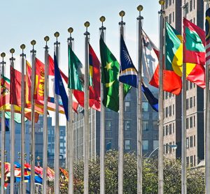 UN flags outside HQ in New York