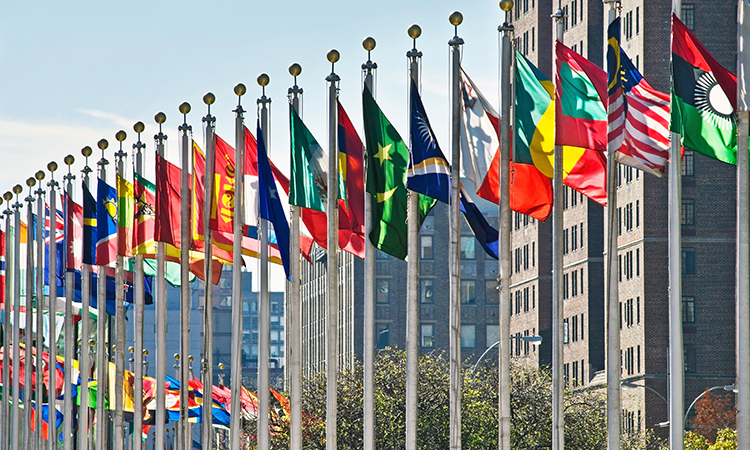 UN flags outside HQ in New York