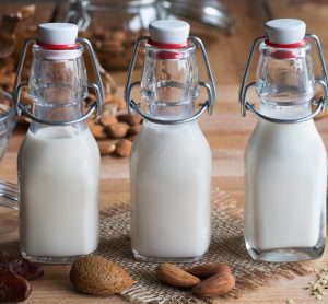 plant-based milk in bottles