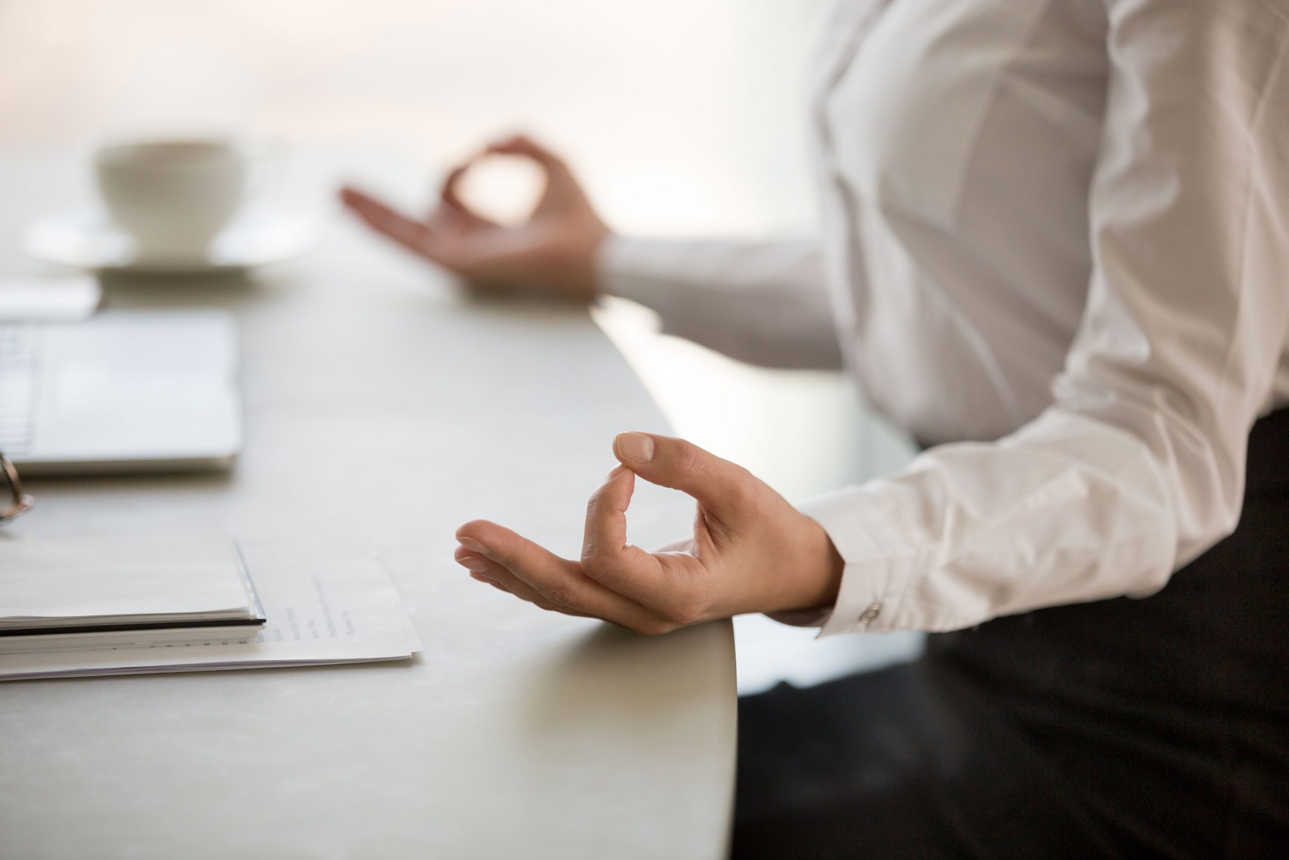 meditating at desk