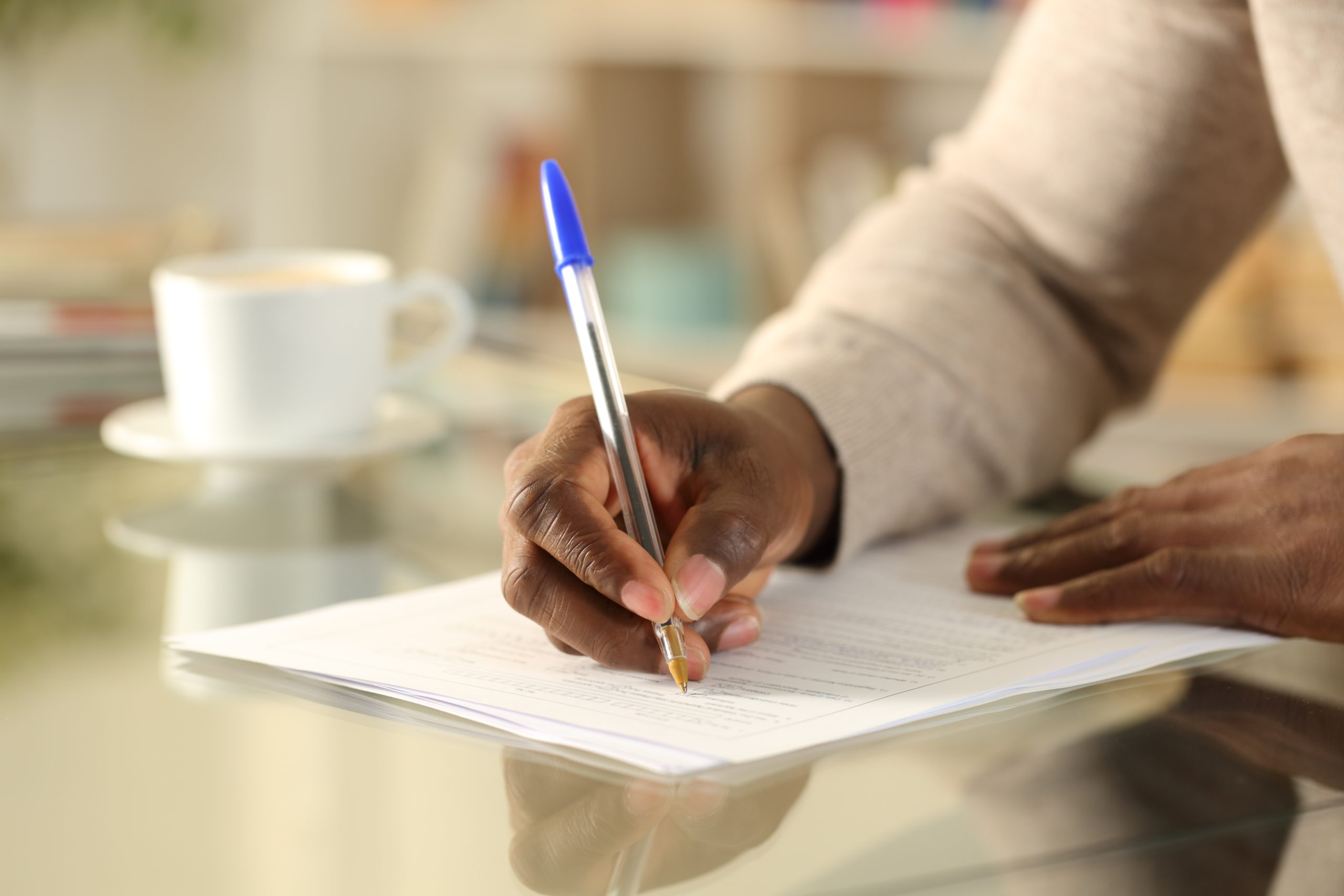 man completing survey