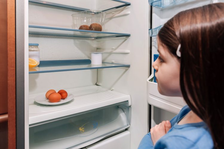 Child and fridge