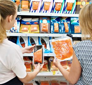 women buying salmon