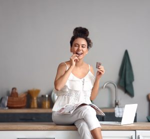 woman eating chocolate